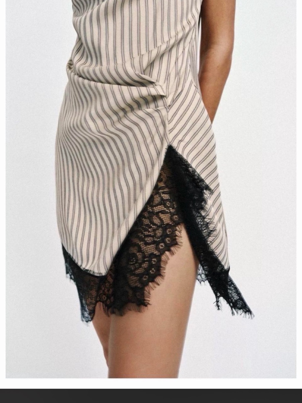 Zara NWT Beige stripe Lace-Trim dress